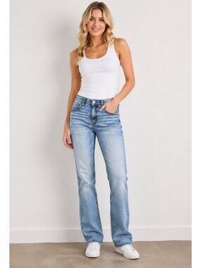 BKE Women's Jake Straight Leg Jeans Medium Wash Whiskered 36x30